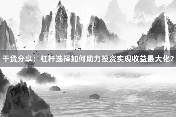 干货分享：杠杆选择如何助力投资实现收益最大化？