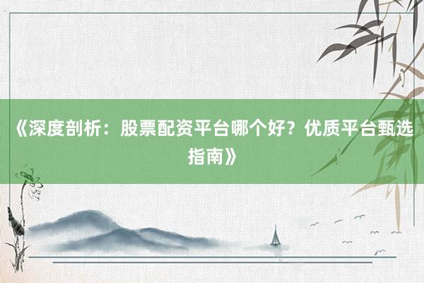 《深度剖析：股票配资平台哪个好？优质平台甄选指南》