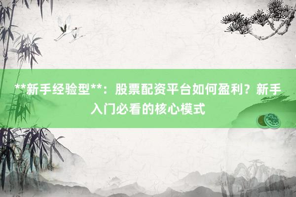 **新手经验型**：股票配资平台如何盈利？新手入门必看的核心模式
