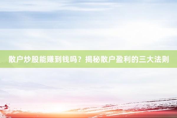 散户炒股能赚到钱吗？揭秘散户盈利的三大法则