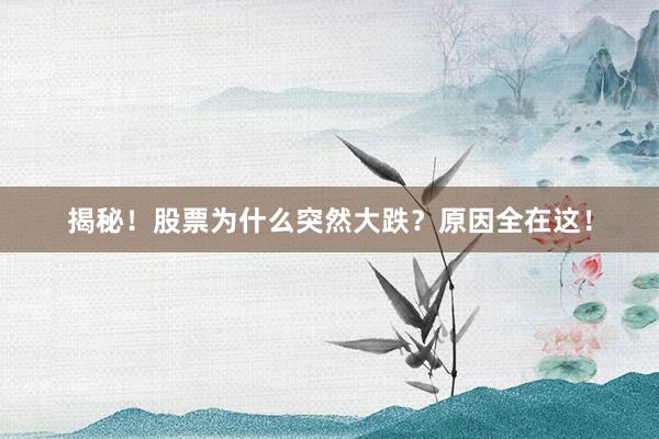 揭秘！股票为什么突然大跌？原因全在这！