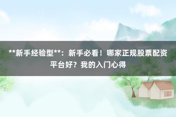 **新手经验型**：新手必看！哪家正规股票配资平台好？我的入门心得