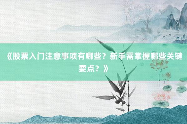 《股票入门注意事项有哪些？新手需掌握哪些关键要点？》