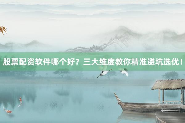 股票配资软件哪个好？三大维度教你精准避坑选优！