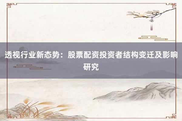透视行业新态势：股票配资投资者结构变迁及影响研究