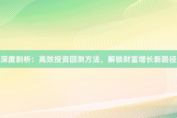 深度剖析：高效投资回测方法，解锁财富增长新路径
