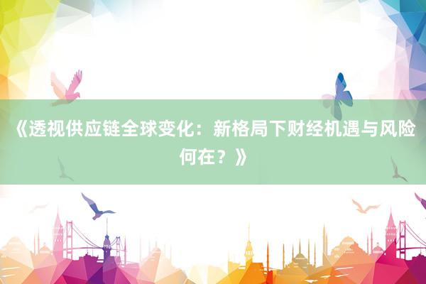 《透视供应链全球变化：新格局下财经机遇与风险何在？》