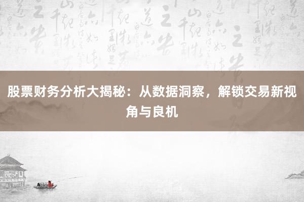 股票财务分析大揭秘：从数据洞察，解锁交易新视角与良机