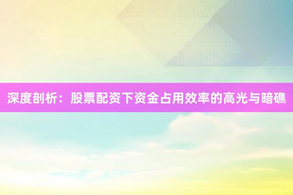 深度剖析：股票配资下资金占用效率的高光与暗礁