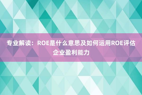 专业解读：ROE是什么意思及如何运用ROE评估企业盈利能力