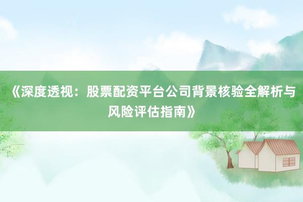 《深度透视：股票配资平台公司背景核验全解析与风险评估指南》