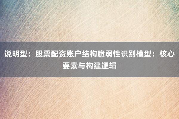 说明型：股票配资账户结构脆弱性识别模型：核心要素与构建逻辑